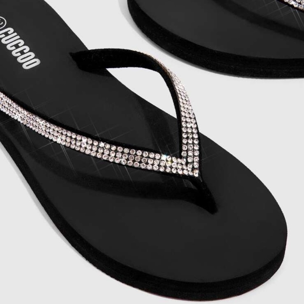 Rhinestone Detail Cushion Flip Flops, NWT - Picture 5 of 7